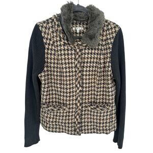 Cabi #978 Mixer Jacket 14 Houndstooth Faux Fur Dark Academia Luxe Prep